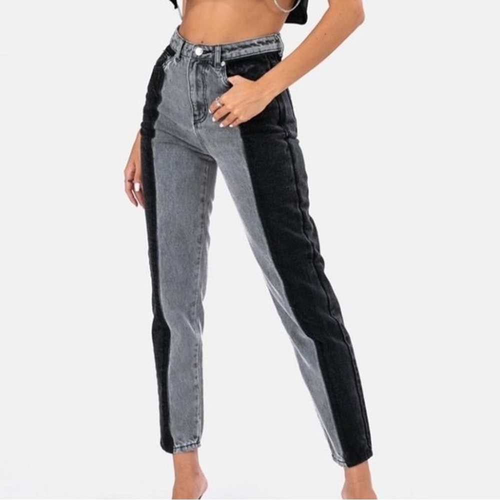 Adika Black and Grey Colour block jeans